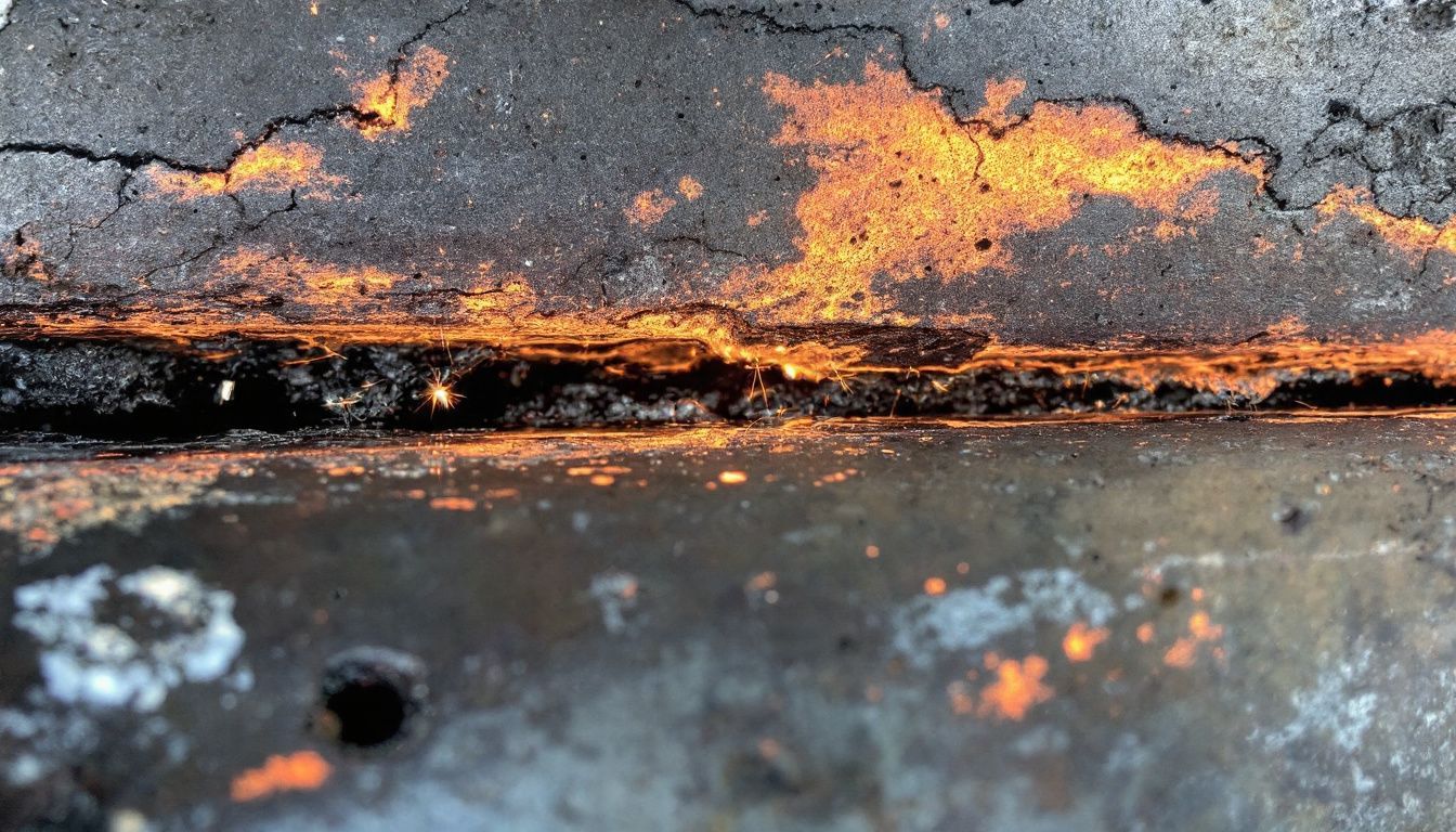 Close-up photo of a weld with noticeable defects in a workshop.